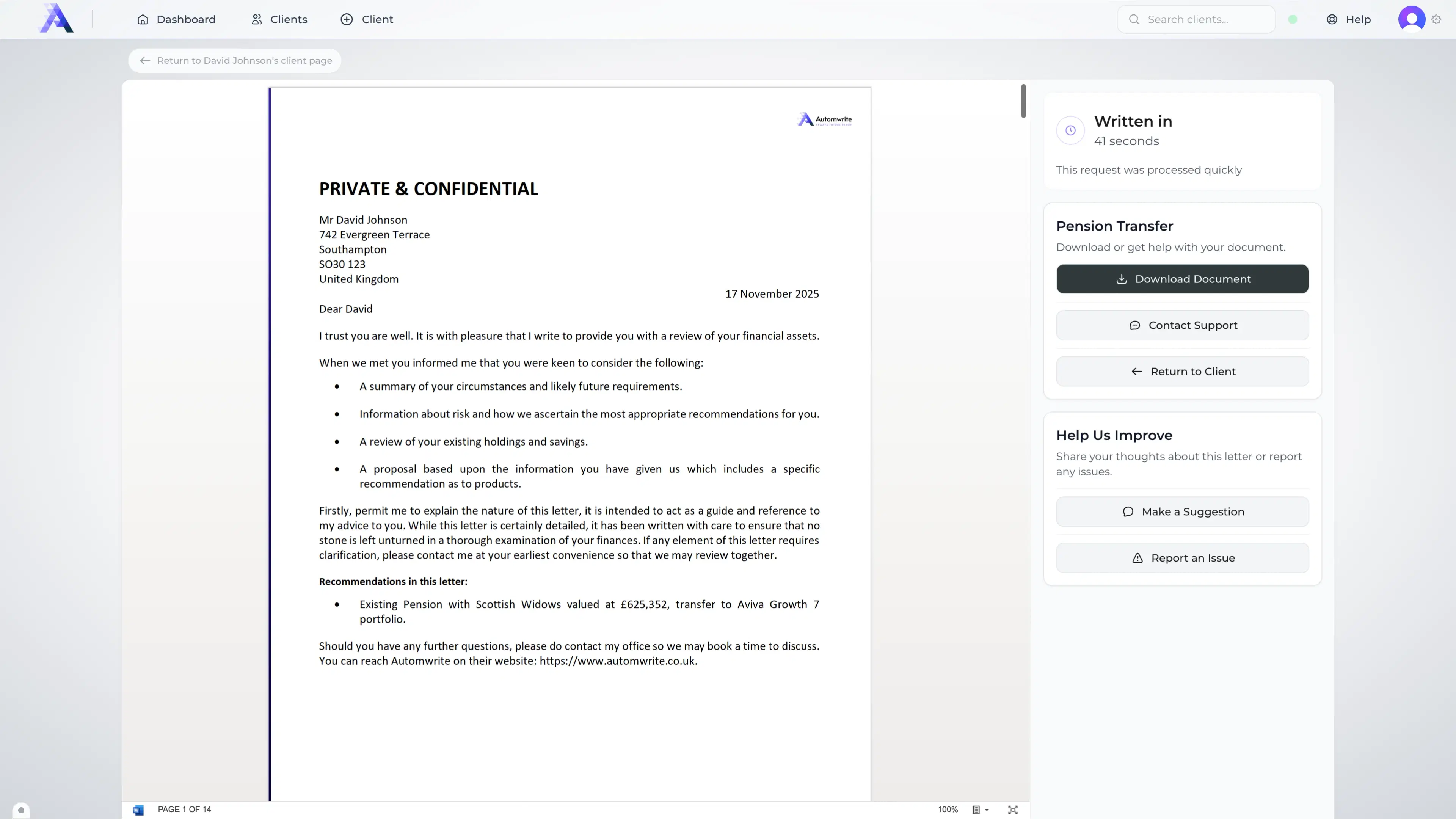 Automwrite report preview