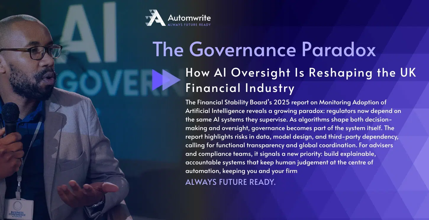 A financial technology expert speaking at a UK business conference, representing the discussion on AI governance and regulatory oversight in the financial sector.